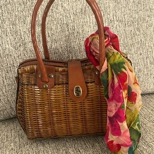 Patricia Nash Wicker Handbag with Scarf